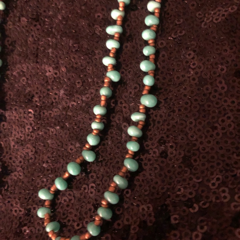 Blue & brown beaded necklace.